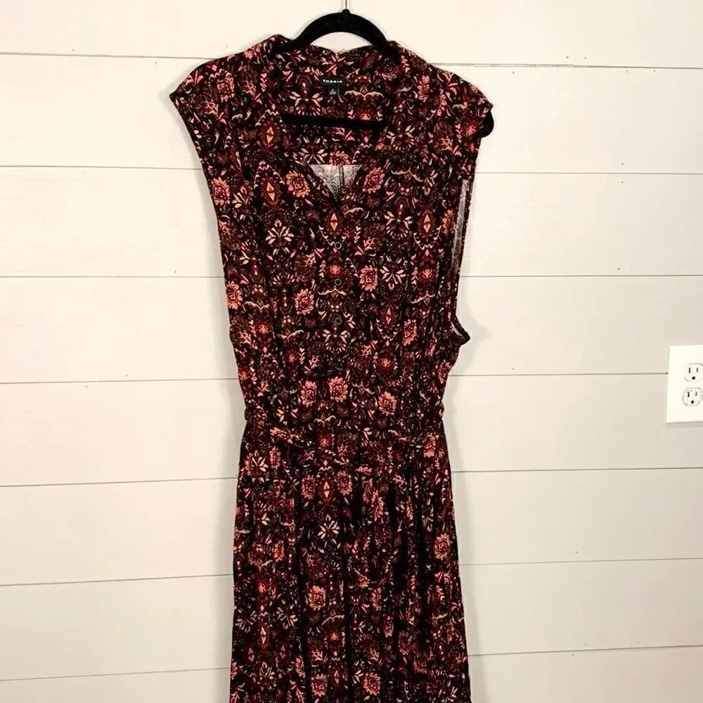 Torrid 4X floral mini slub button down shirt dress floral fall print tie waist